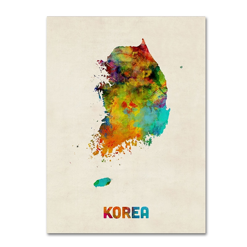 Trademark Fine Art ''Korea Watercolor Map'' by Michael Tompsett 24" x 32" Canvas Art (MT0736-C2432GG) image 1