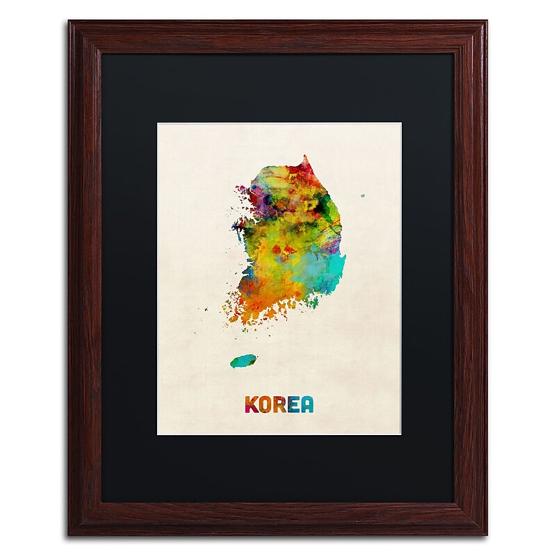 Trademark Fine Art ''Korea Watercolor Map'' by Michael Tompsett 16" x 20" Black Matted Wood Frame (MT0736-W1620BMF) image 1