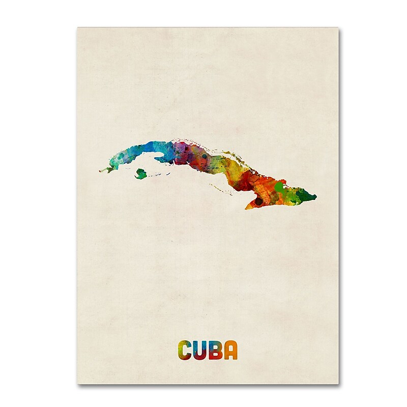 Trademark Fine Art ''Cuba Watercolor Map'' by Michael Tompsett 24" x 32" Canvas Art (MT0737-C2432GG) image 1