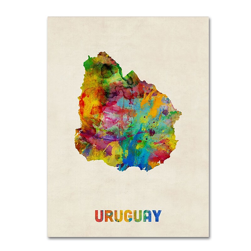 Trademark Fine Art ''Uruguay Watercolor Map'' by Michael Tompsett 14" x 19" Canvas Art (MT0738-C1419GG) image 1