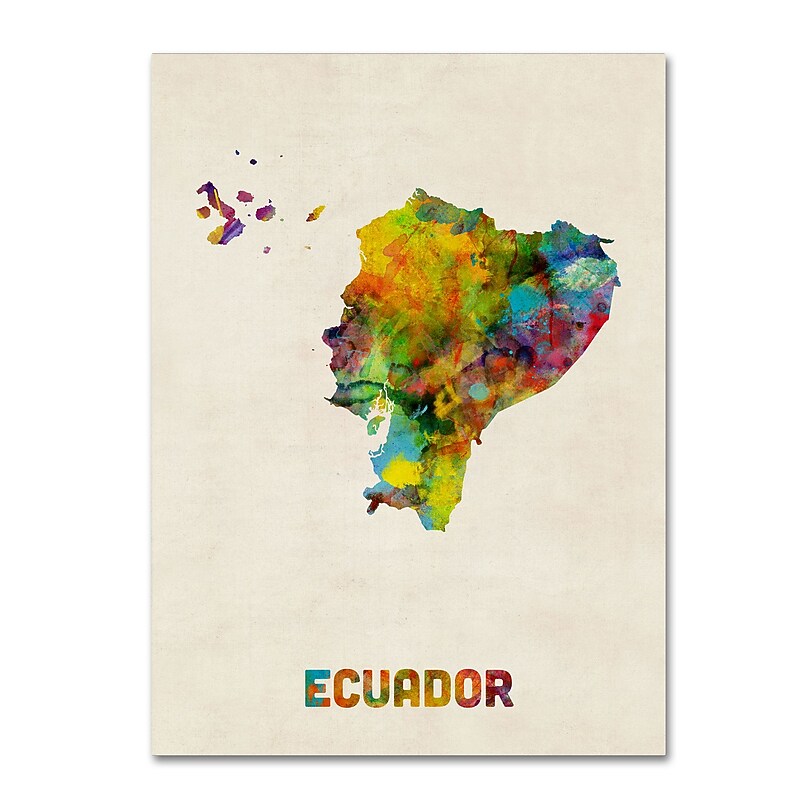 Trademark Fine Art ''Ecuador Watercolor Map'' by Michael Tompsett 18" x 24" Canvas Art (MT0739-C1824GG) image 1