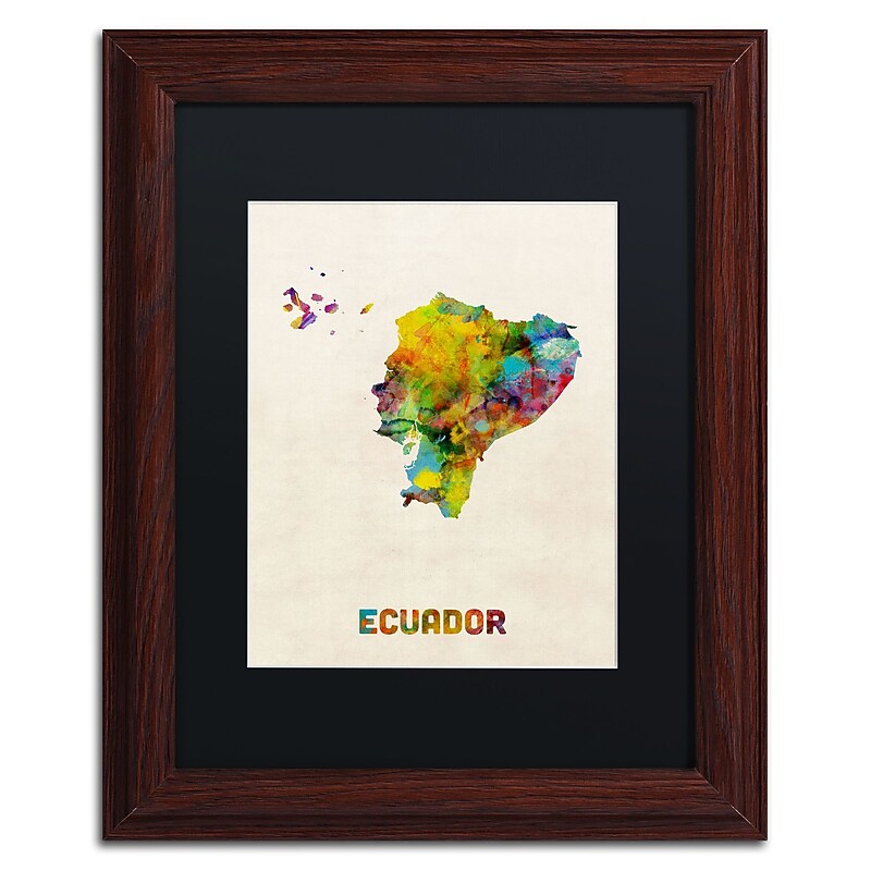 Trademark Fine Art ''Ecuador Watercolor Map'' by Michael Tompsett 11" x 14" Black Matted Wood Frame (MT0739-W1114BMF) image 1
