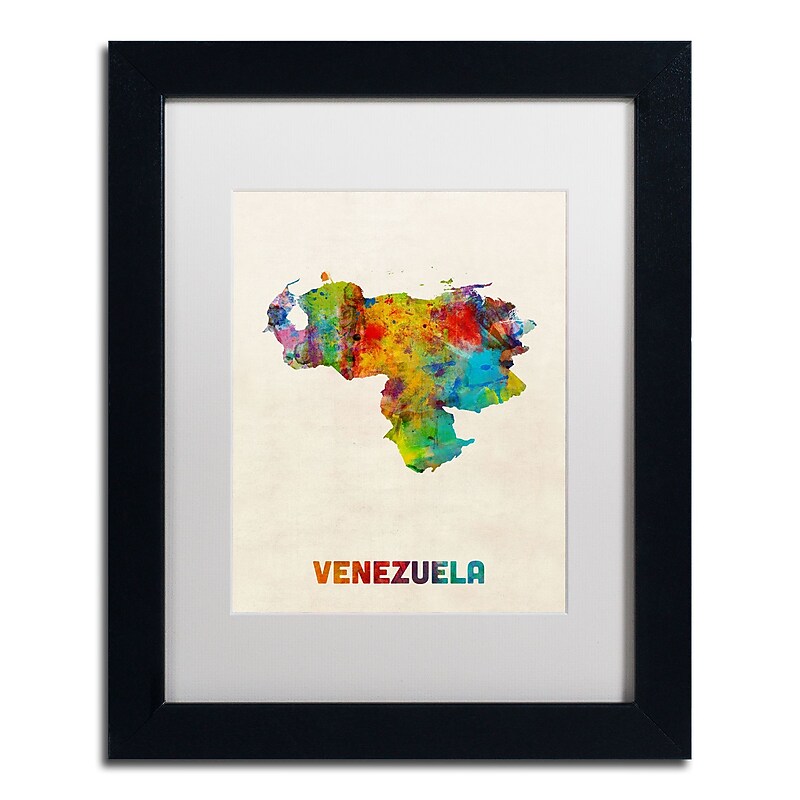 Trademark Fine Art ''Venezuela Watercolor Map'' by Michael Tompsett 11" x 14" White Matted Black Frame (MT0740-B1114MF) image 1