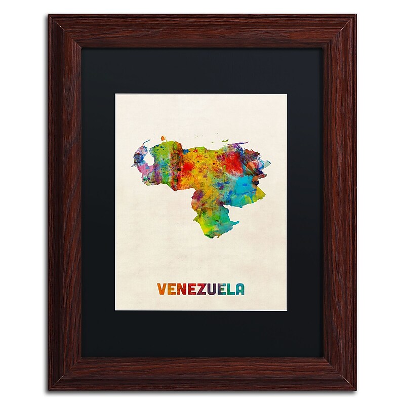 Trademark Fine Art ''Venezuela Watercolor Map'' by Michael Tompsett 11" x 14" Black Matted Wood Frame (MT0740-W1114BMF) image 1