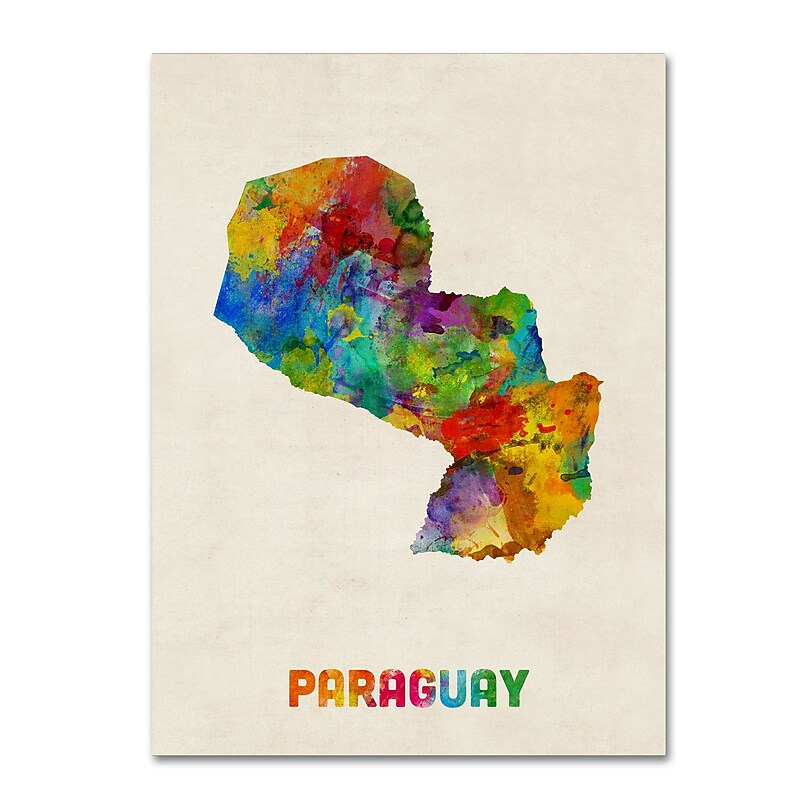 Trademark Fine Art ''Paraguay Watercolor Map'' by Michael Tompsett 35" x 47" Canvas Art (MT0742-C3547GG) image 1