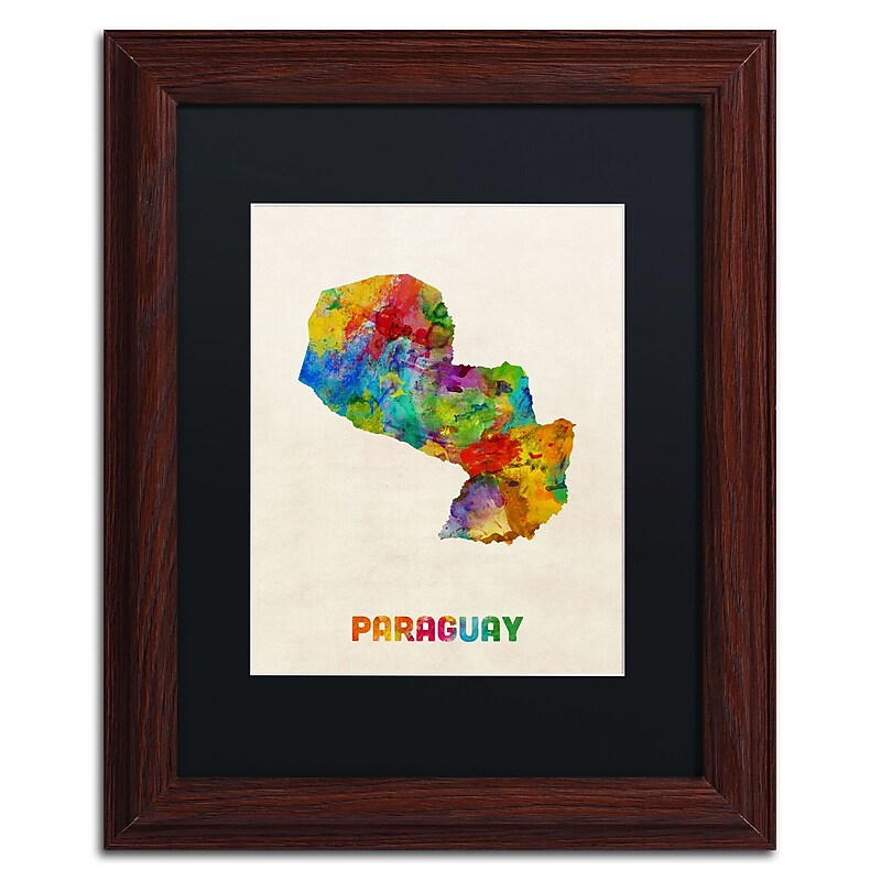 Trademark Fine Art ''Paraguay Watercolor Map'' by Michael Tompsett 11" x 14" Black Matted Wood Frame (MT0742-W1114BMF) image 1