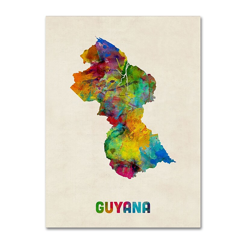 Trademark Fine Art ''Guyana Watercolor Map'' by Michael Tompsett 35" x 47" Canvas Art (MT0743-C3547GG) image 1