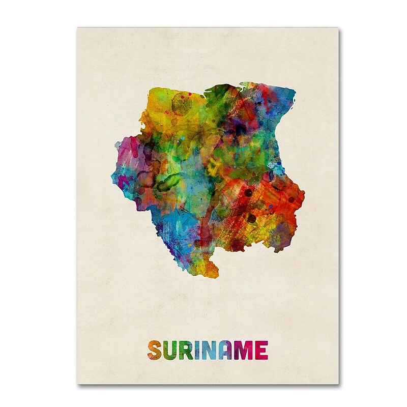 Trademark Fine Art ''Suriname Watercolor Map'' by Michael Tompsett 35" x 47" Canvas Art (MT0744-C3547GG) image 1