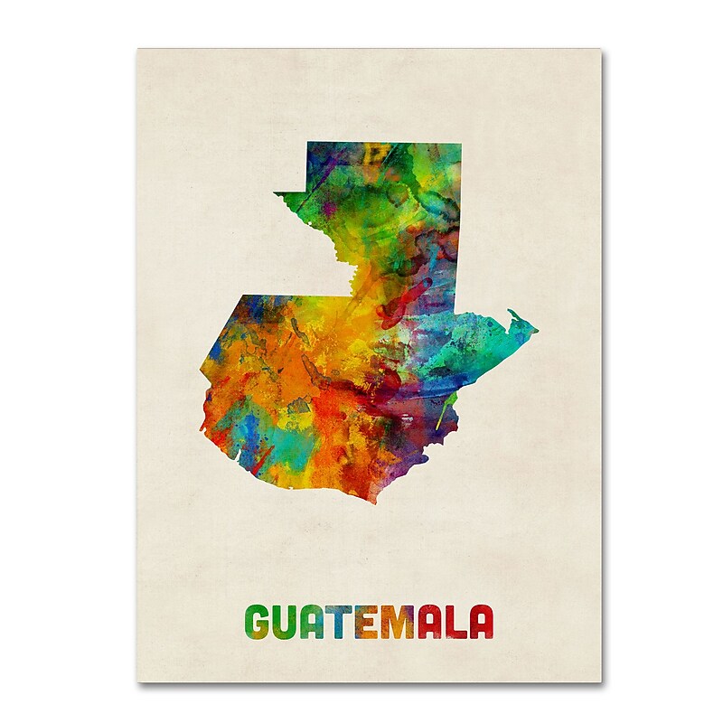 Trademark Fine Art ''Guatemala Watercolor Map'' by Michael Tompsett 35" x 47" Canvas Art (MT0746-C3547GG) image 1