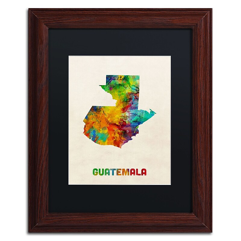 Trademark Fine Art ''Guatemala Watercolor Map'' by Michael Tompsett 11" x 14" Black Matted Wood Frame (MT0746-W1114BMF) image 1