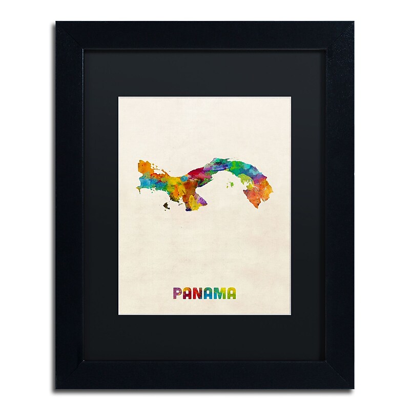 Trademark Fine Art ''Panama Watercolor Map'' by Michael Tompsett 11" x 14" Black Matted Black Frame (MT0747-B1114BMF) image 1