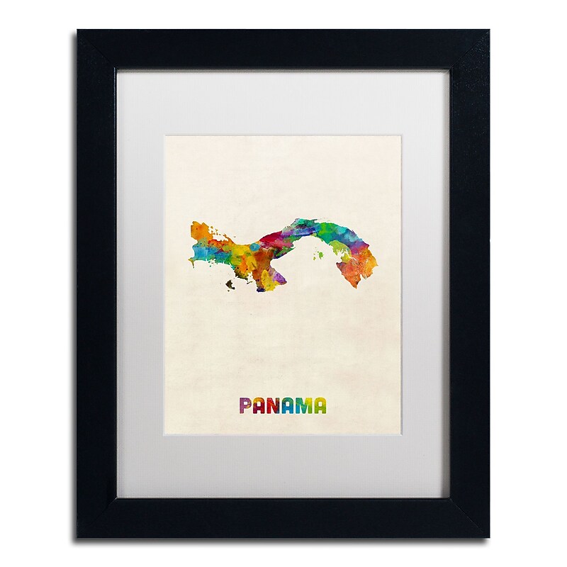 Trademark Fine Art ''Panama Watercolor Map'' by Michael Tompsett 11" x 14" White Matted Black Frame (MT0747-B1114MF) image 1