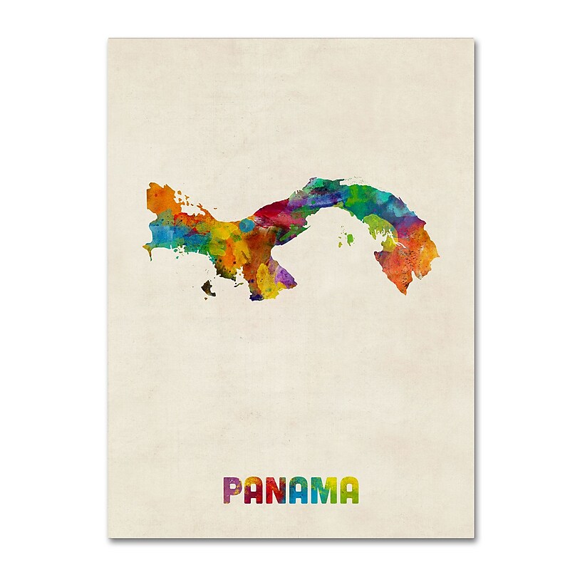 Trademark Fine Art ''Panama Watercolor Map'' by Michael Tompsett 14" x 19" Canvas Art (MT0747-C1419GG) image 1