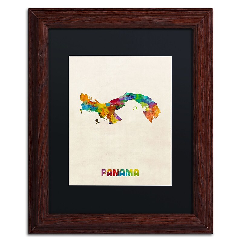 Trademark Fine Art ''Panama Watercolor Map'' by Michael Tompsett 11" x 14" Black Matted Wood Frame (MT0747-W1114BMF) image 1