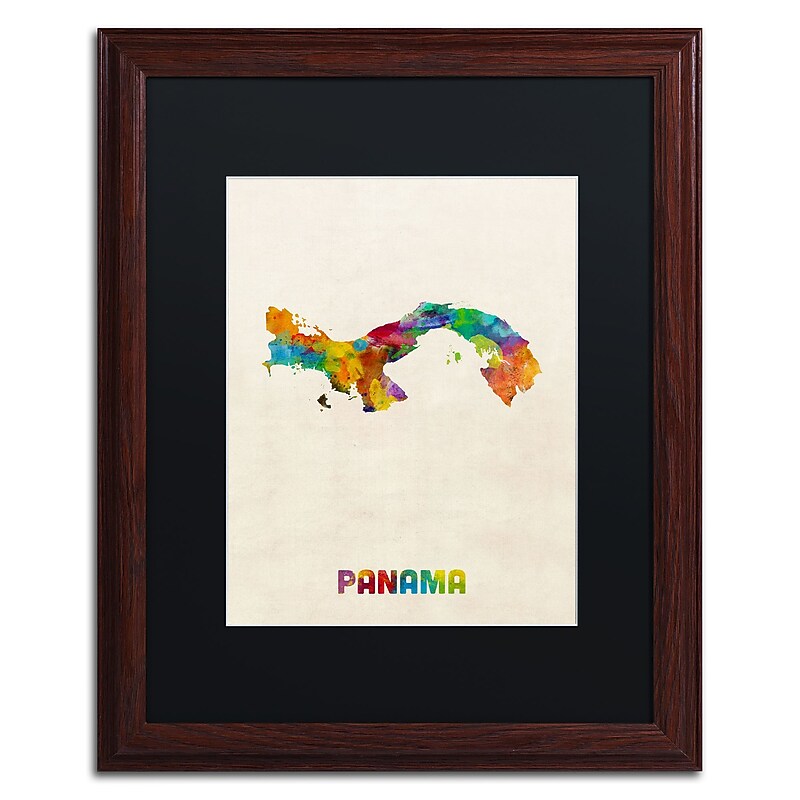 Trademark Fine Art ''Panama Watercolor Map'' by Michael Tompsett 16" x 20" Black Matted Wood Frame (MT0747-W1620BMF) image 1