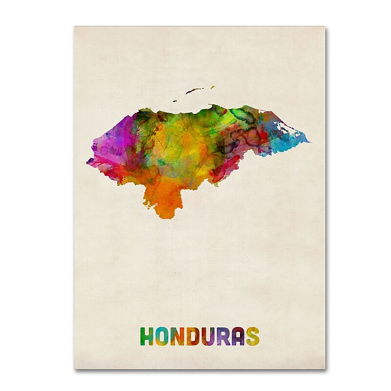 Trademark Fine Art ''Honduras Watercolor Map'' by Michael Tompsett 35" x 47" Canvas Art (MT0748-C3547GG) image 1