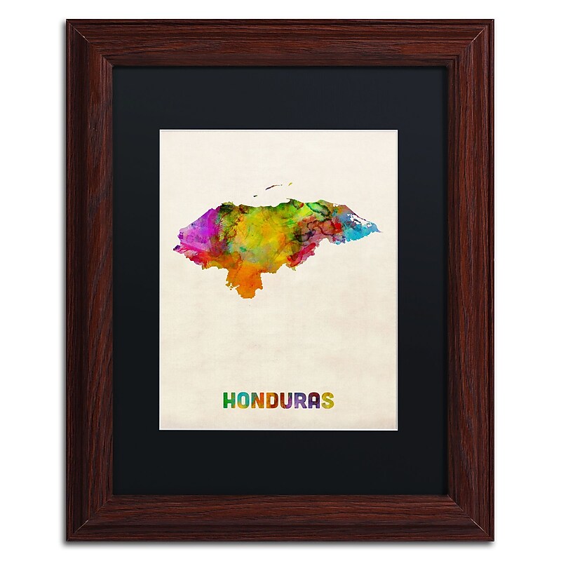 Trademark Fine Art ''Honduras Watercolor Map'' by Michael Tompsett 11" x 14" Black Matted Wood Frame (MT0748-W1114BMF) image 1