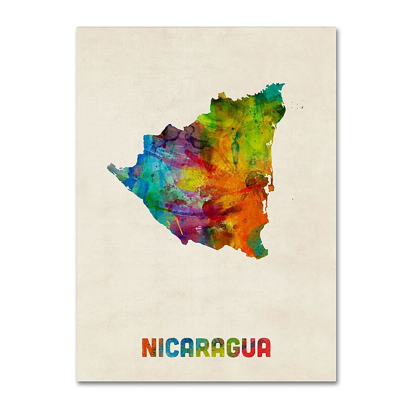 Trademark Fine Art ''Nicaragua Watercolor Map'' by Michael Tompsett 24" x 32" Canvas Art (MT0749-C2432GG) image 1