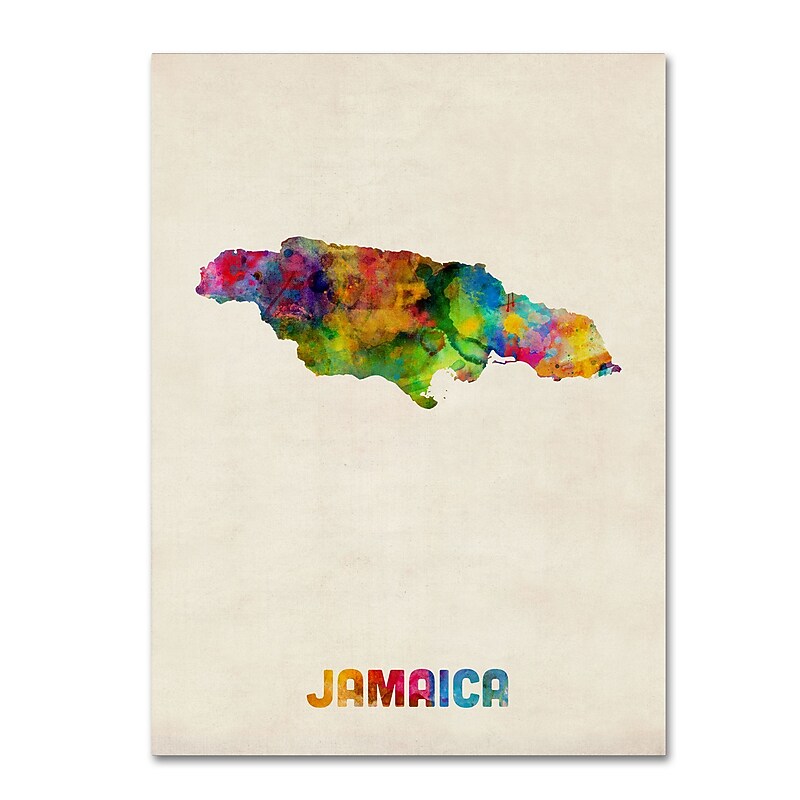 Trademark Fine Art ''Jamaica Watercolor Map'' by Michael Tompsett 24" x 32" Canvas Art (MT0750-C2432GG) image 1