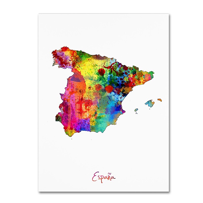 Trademark Fine Art ''Spain Watercolor Map'' by Michael Tompsett 14" x 19" Canvas Art (MT0751-C1419GG) image 1