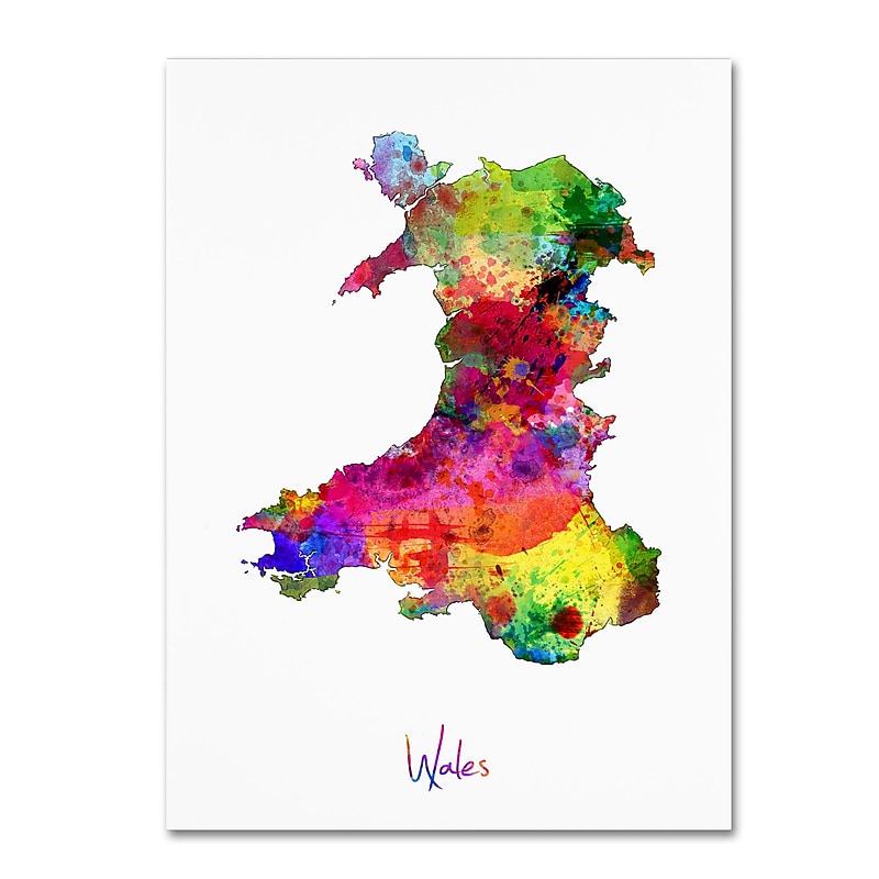 Trademark Fine Art ''Wales Watercolor Map'' by Michael Tompsett 24" x 32" Canvas Art (MT0752-C2432GG) image 1