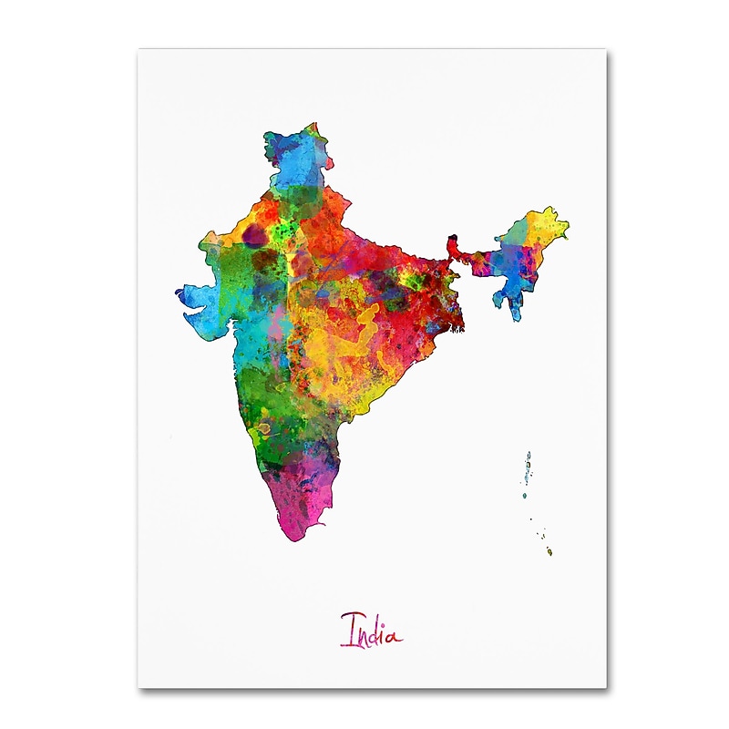 Trademark Fine Art ''India Watercolor Map'' by Michael Tompsett 24" x 32" Canvas Art (MT0753-C2432GG) image 1