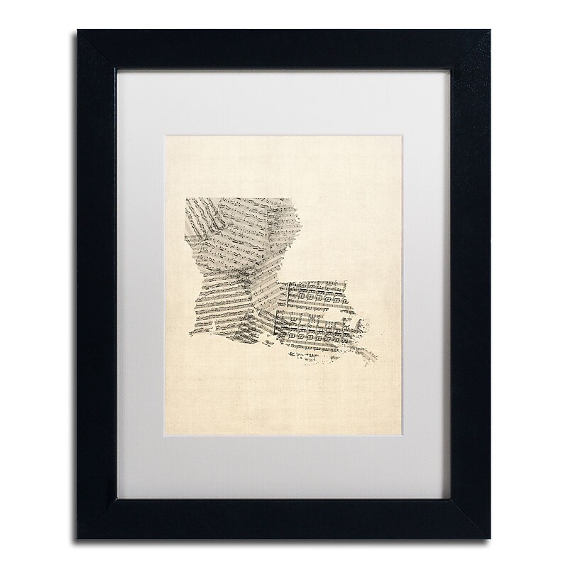 Trademark Fine Art ''Old Sheet Music Map of Louisiana'' by Michael Tompsett 11"x14" Black Frame (MT0754-B1114MF) image 1