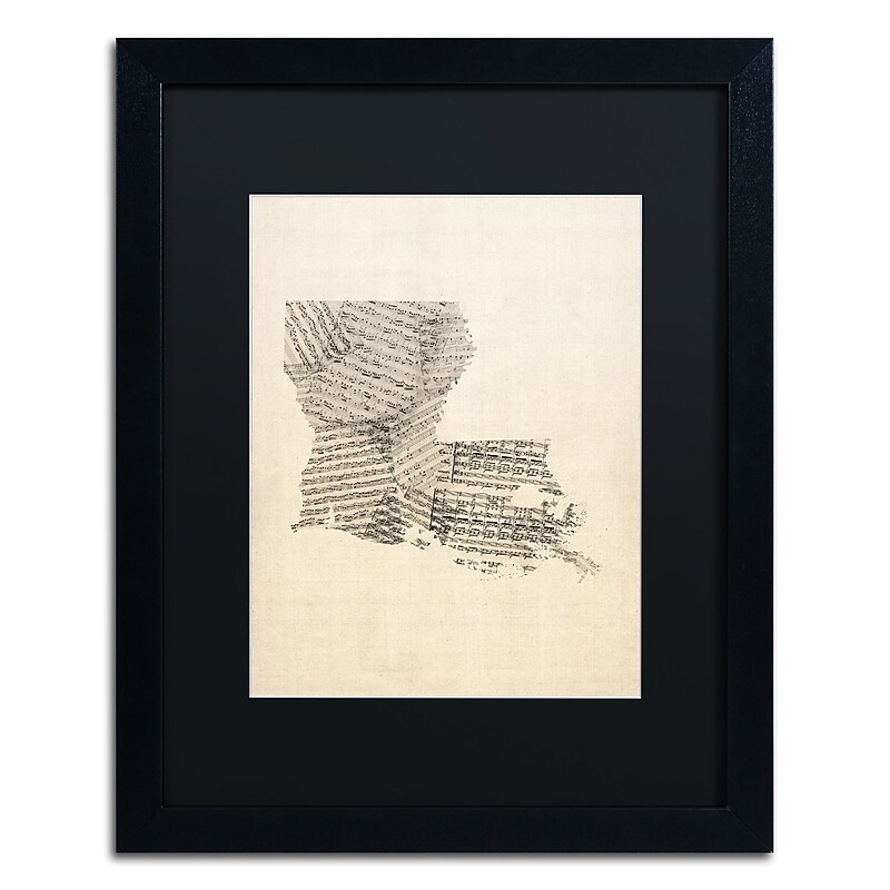 Trademark Fine Art ''Old Sheet Music Map of Louisiana'' by Michael Tompsett 16" x 20" Black Frame (MT0754-B1620BMF) image 1