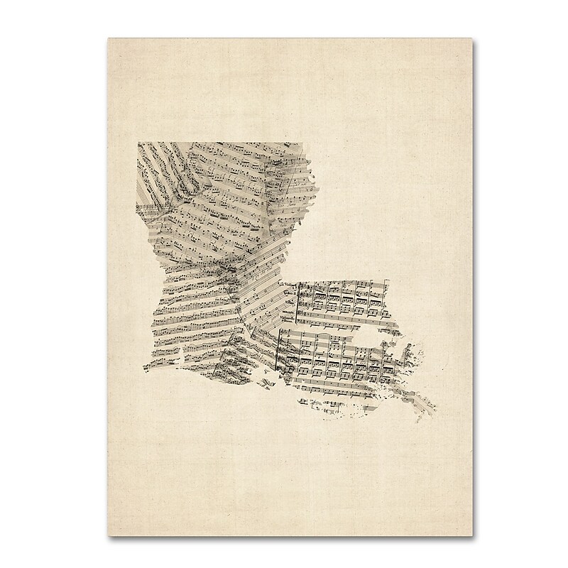 Trademark Fine Art ''Old Sheet Music Map of Louisiana'' by Michael Tompsett 24" x 32" Canvas Art (MT0754-C2432GG) image 1