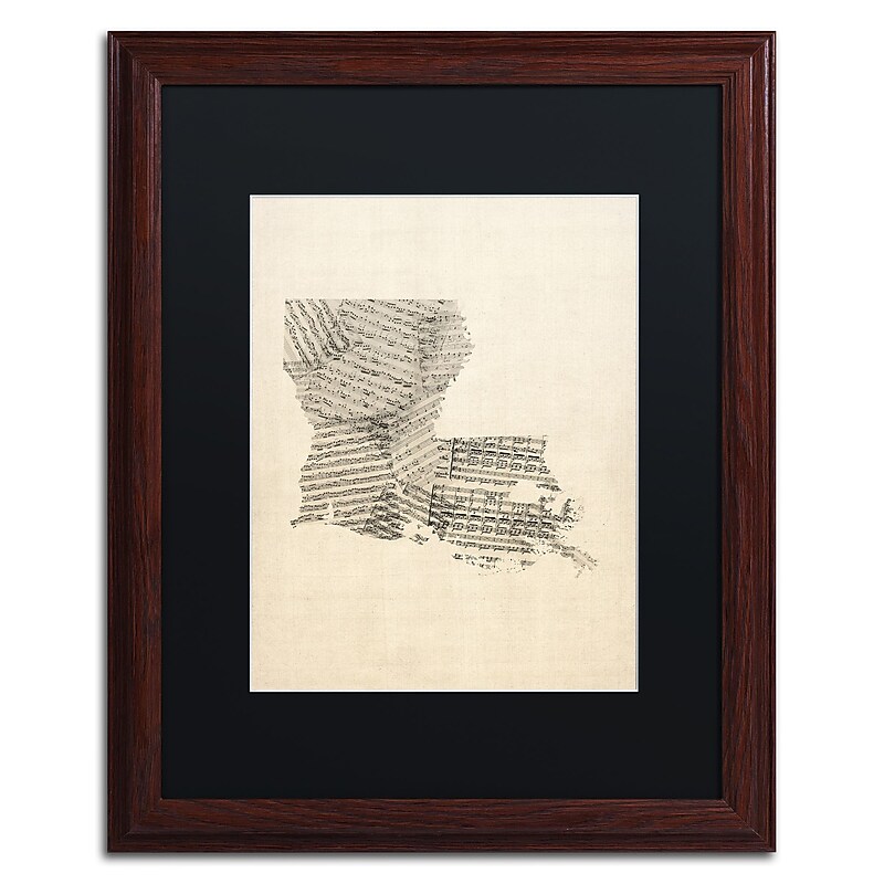 Trademark Fine Art ''Old Sheet Music Map of Louisiana'' by Michael Tompsett 16" x 20" Wood Frame (MT0754-W1620BMF) image 1