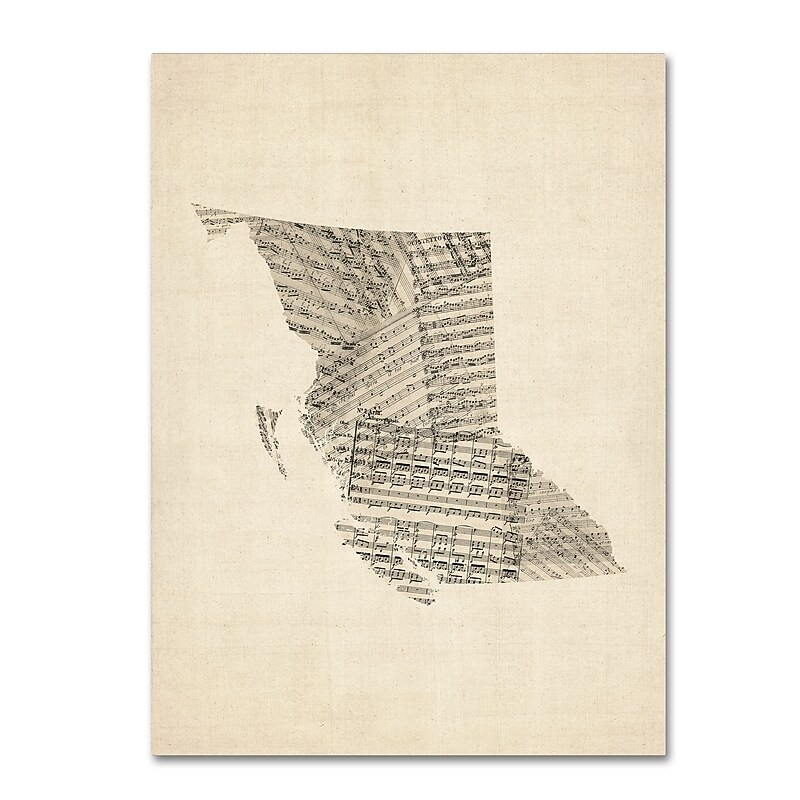 Trademark Fine Art ''Old Sheet Music Map of British Columbia'' by Michael Tompsett 24"x32" Canvas (MT0755-C2432GG) image 1