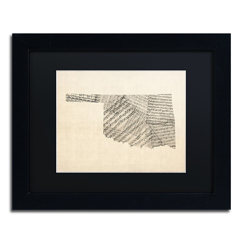 Trademark Fine Art ''Old Sheet Music Map of Oklahoma'' by Michael Tompsett 11"x14" Black Frame (MT0756-B1114BMF) image 1