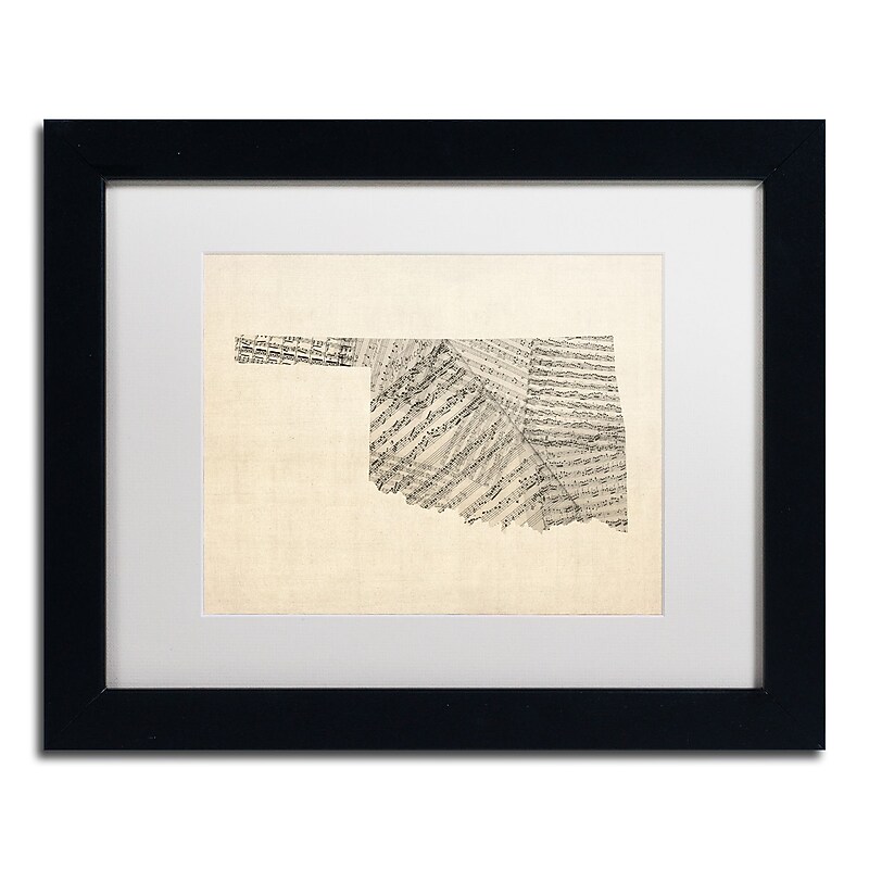 Trademark Fine Art ''Old Sheet Music Map of Oklahoma'' by Michael Tompsett 11"x14" Black Frame (MT0756-B1114MF) image 1