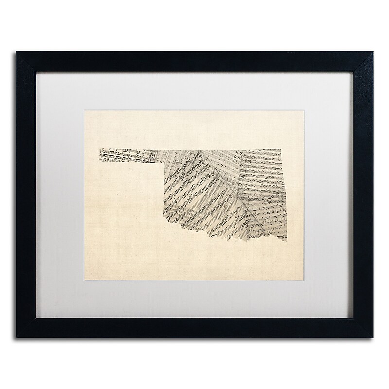 Trademark Fine Art ''Old Sheet Music Map of Oklahoma'' by Michael Tompsett 16" x 20" Black Frame (MT0756-B1620MF) image 1