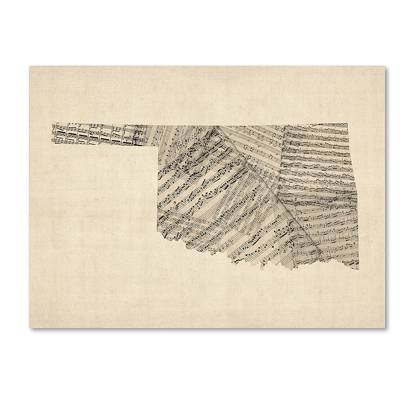 Trademark Fine Art ''Old Sheet Music Map of Oklahoma'' by Michael Tompsett 35" x 47" Canvas Art (MT0756-C3547GG) image 1