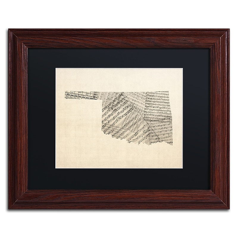 Trademark Fine Art ''Old Sheet Music Map of Oklahoma'' by Michael Tompsett 11"x14" Wood Frame (MT0756-W1114BMF) image 1