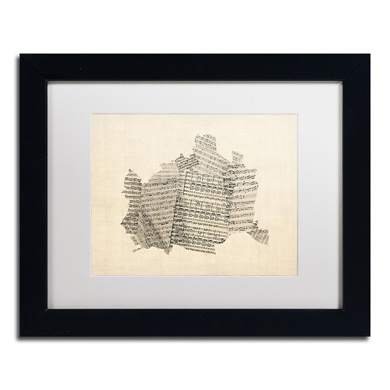 Trademark Fine Art ''Old Sheet Music Map of Vienna'' by Michael Tompsett 11"x14" Black Frame (MT0757-B1114MF) image 1