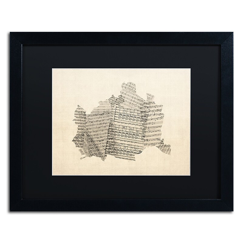 Trademark Fine Art ''Old Sheet Music Map of Vienna'' by Michael Tompsett 16" x 20" Black Frame (MT0757-B1620BMF) image 1