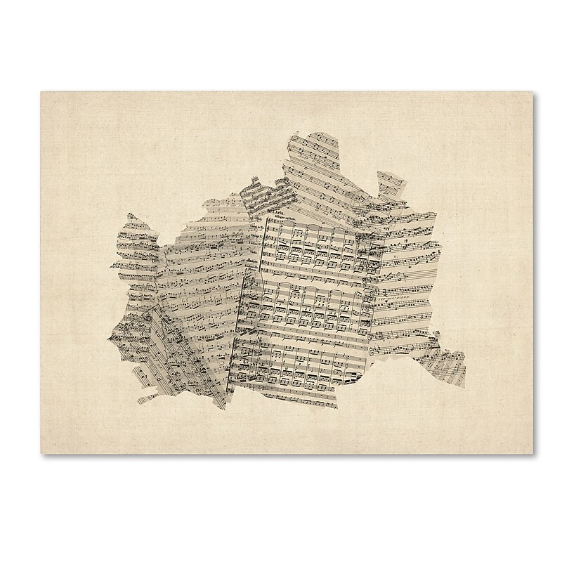 Trademark Fine Art ''Old Sheet Music Map of Vienna '' by Michael Tompsett 14" x 19" Canvas Art (MT0757-C1419GG) image 1