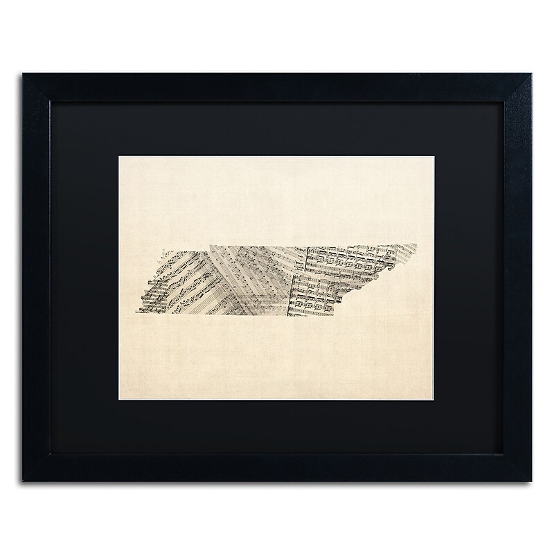 Trademark Fine Art ''Old Sheet Music Map of Tennessee'' by Michael Tompsett 16" x 20" Black Frame (MT0758-B1620BMF) image 1
