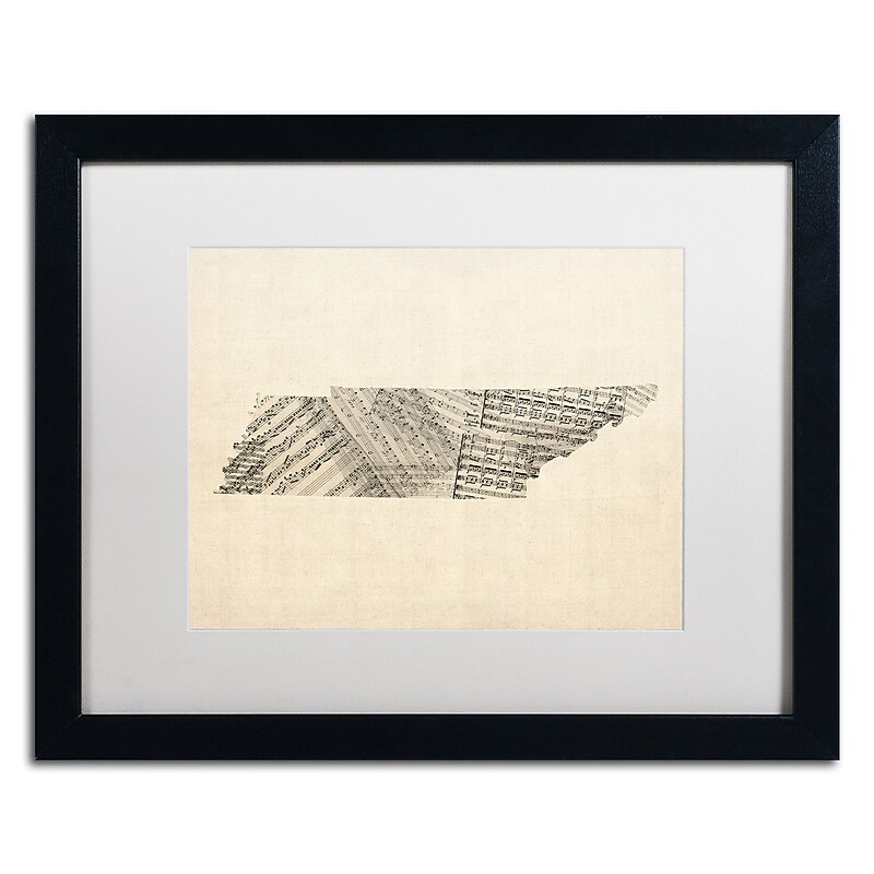 Trademark Fine Art ''Old Sheet Music Map of Tennessee'' by Michael Tompsett 16" x 20" Black Frame (MT0758-B1620MF) image 1