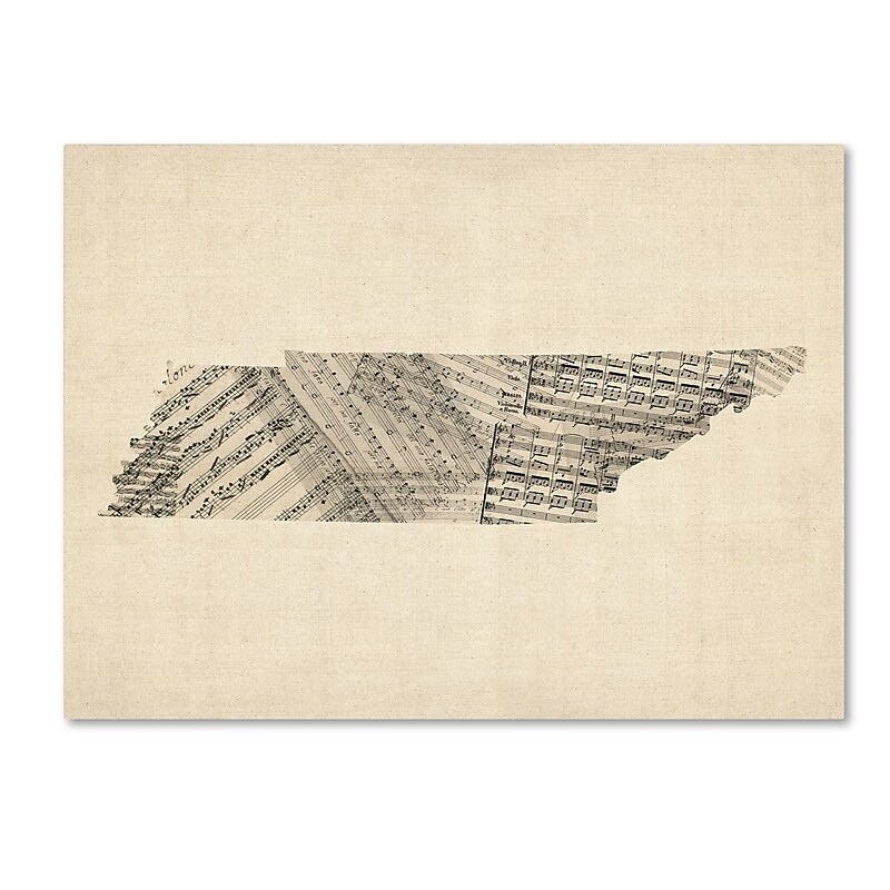 Trademark Fine Art ''Old Sheet Music Map of Tennessee'' by Michael Tompsett 24" x 32" Canvas (MT0758-C2432GG) image 1