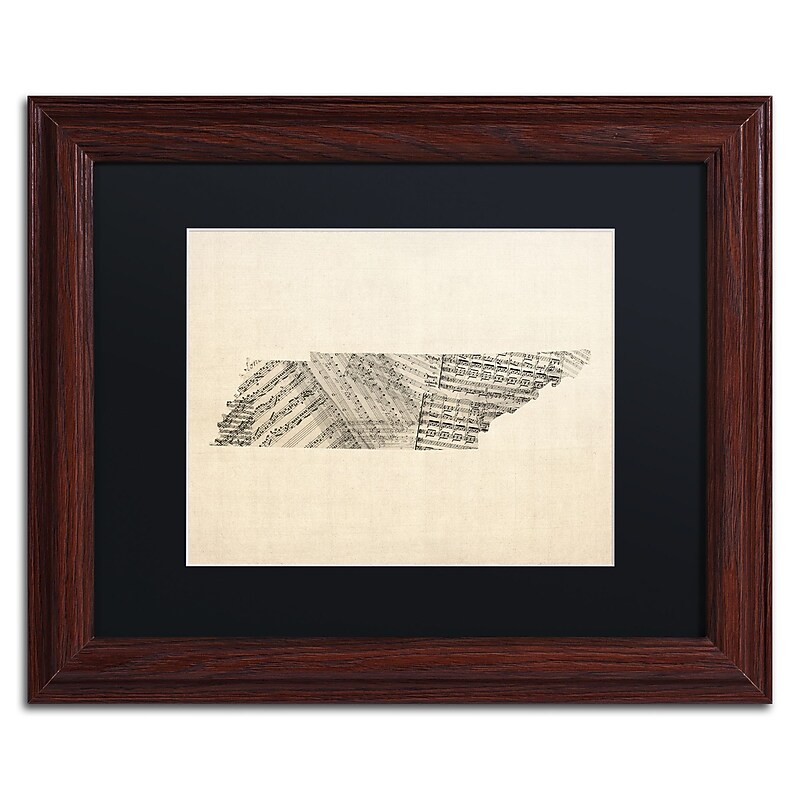Trademark Fine Art ''Old Sheet Music Map of Tennessee'' by Michael Tompsett 11"x14" Wood Frame (MT0758-W1114BMF) image 1