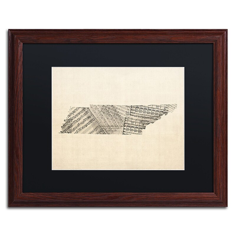 Trademark Fine Art ''Old Sheet Music Map of Tennessee'' by Michael Tompsett 16" x 20" Wood Frame (MT0758-W1620BMF) image 1