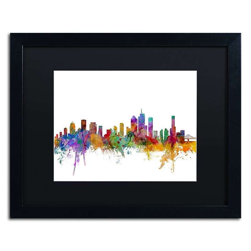Trademark Fine Art ''Brisbane Australia Skyline'' by Michael Tompsett 16" x 20" Black Matted Black Frame (MT0765-B1620BMF) image 1