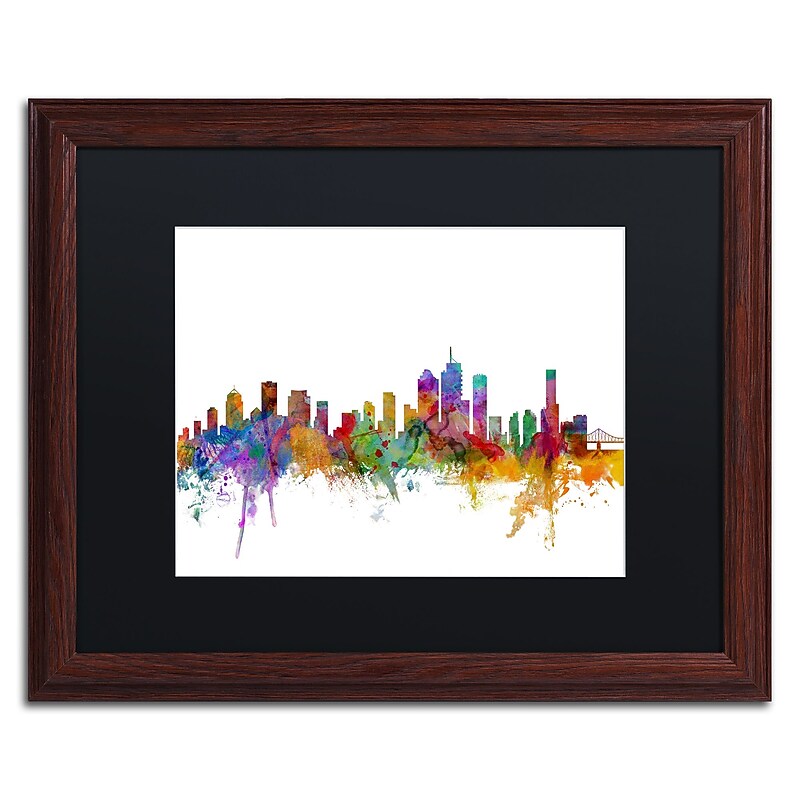Trademark Fine Art ''Brisbane Australia Skyline'' by Michael Tompsett 16" x 20" Black Matted Wood Frame (MT0765-W1620BMF) image 1