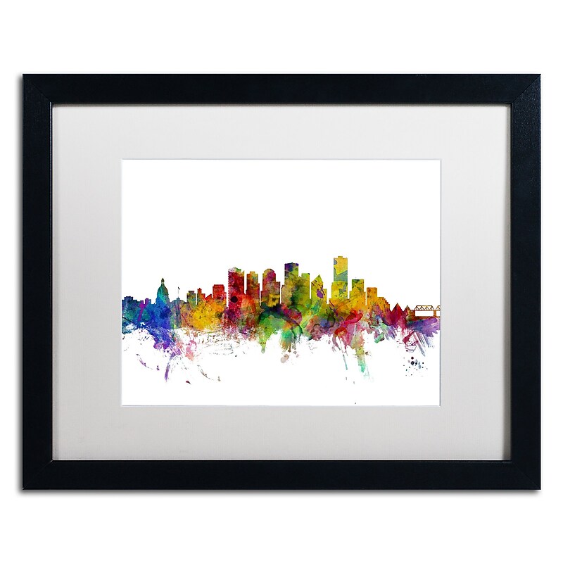 Trademark Fine Art ''Edmonton Canada Skyline'' by Michael Tompsett 16" x 20" White Matted Black Frame (MT0772-B1620MF) image 1