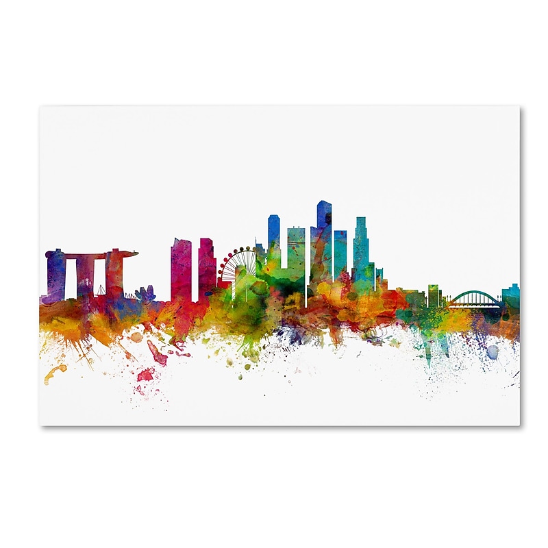Trademark Fine Art ''Singapore Skyline'' by Michael Tompsett 22" x 32" Canvas Art (MT0783-C2232GG) image 1