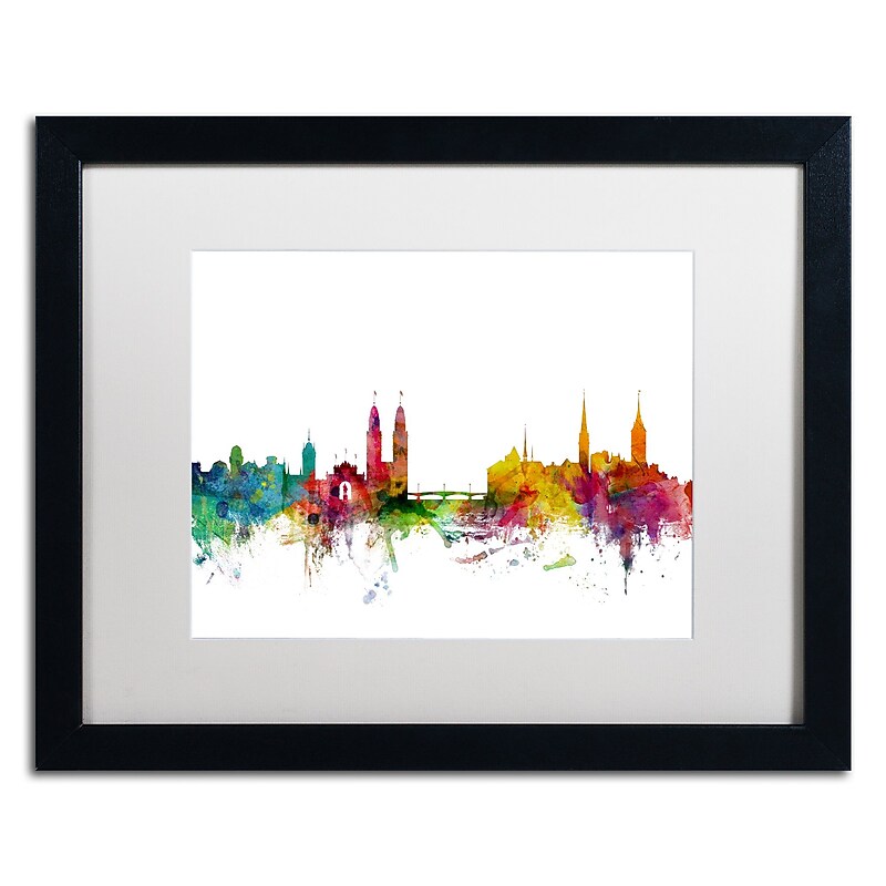 Trademark Fine Art ''Zurich Switzerland Skyline II'' by Michael Tompsett 16" x 20" White Matted Black Frame (MT0792-B1620MF) image 1