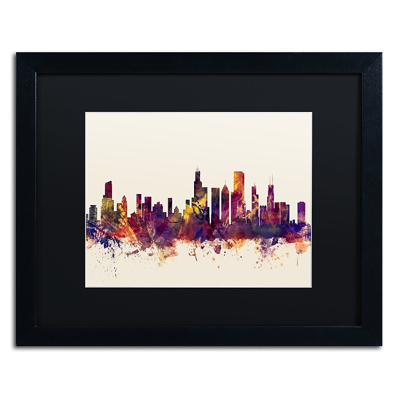 Trademark Fine Art ''Chicago Illinois Skyline VII'' by Michael Tompsett 16" x 20" Black Matted Black Frame (MT0803-B1620BMF) image 1